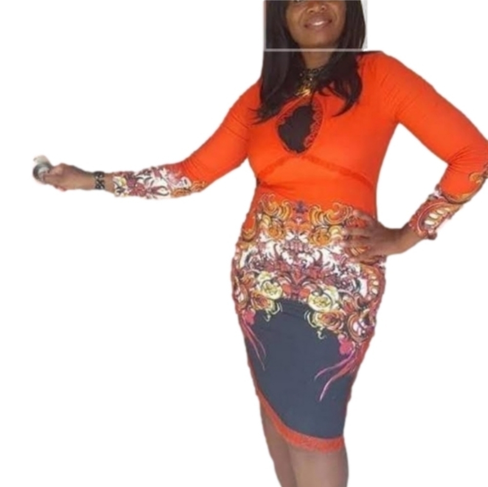 Roberto CAVALLI SIGNATURE LONG SLEEVES FLORAL DRESS